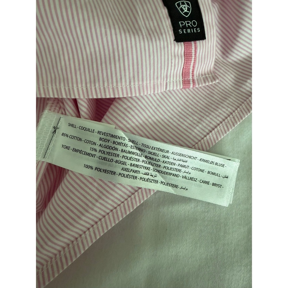 Ariat Shirt Mens Medium Long Sleeve Pro Series Pink White Striped Button Down - Picture 7 of 16